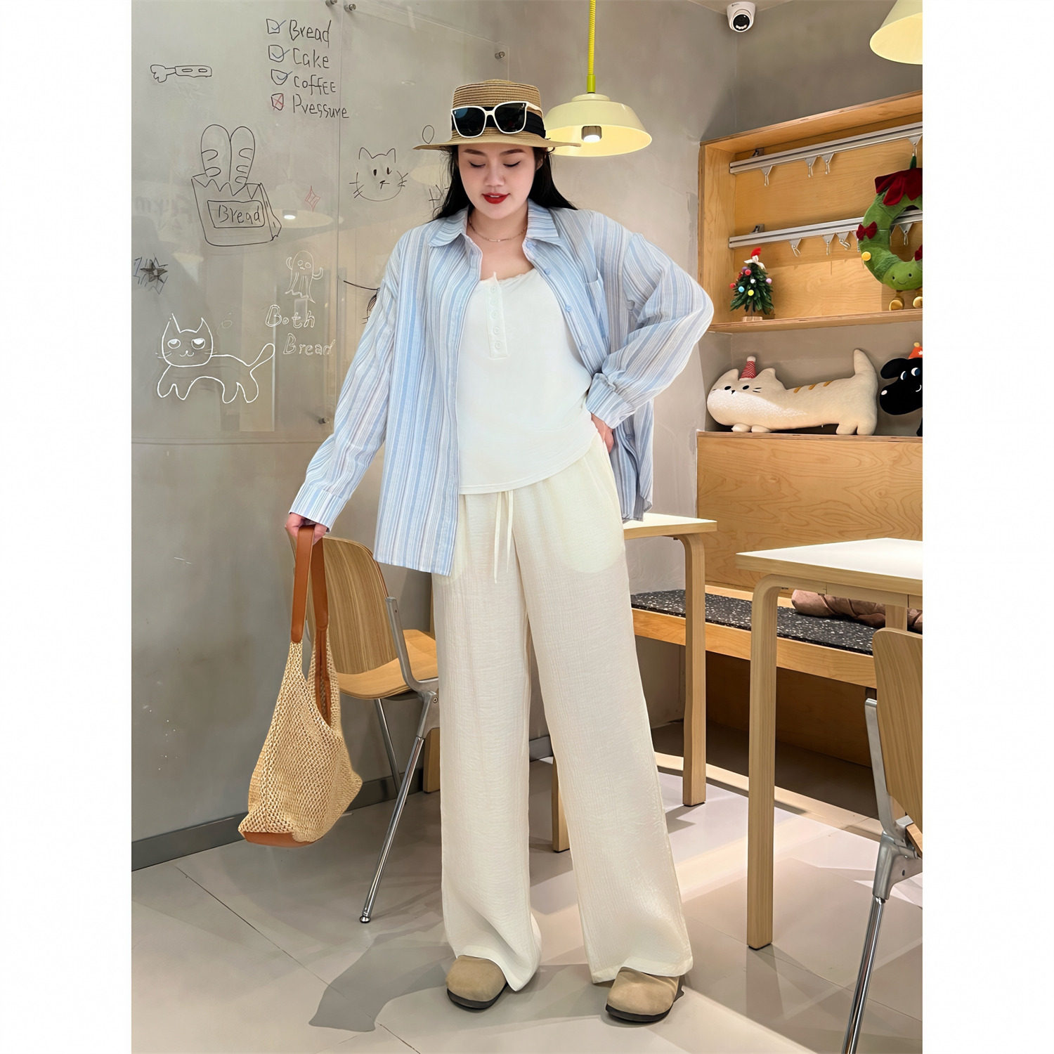 花契大码裤装14623宽松亚麻休闲裤胖mm夏季垂感百搭直筒阔腿裤,淘宝优惠券,粉丝福利购,淘宝优惠卷