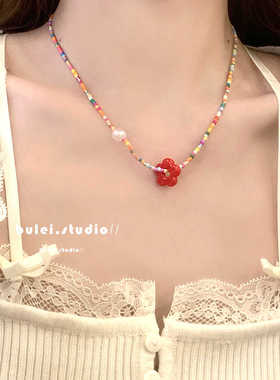 笑脸小花辣妹日系设计感串珠项链