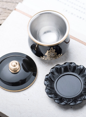 台湾工艺 仿古雕刻黄铜供佛杯 佛字圣水杯家用礼佛大悲水杯净水杯