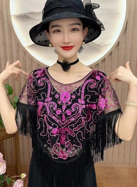 春夏秋亮片韩版女镂空披肩直销