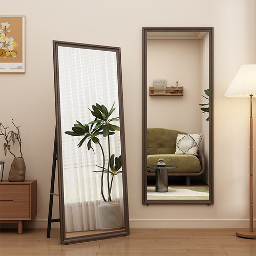 实木穿衣镜复古全身镜家用原木侘寂风落地镜壁挂服装店试衣大镜子 - 图0