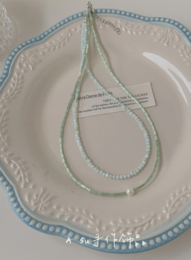 双层串珠项链女锁骨链叠戴颈链