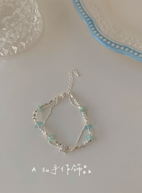 小众碎银透蓝水晶串珠手链女