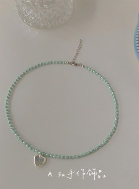 彩色米珠项链女锁骨链