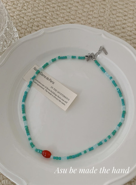 双层叠戴串珠项链女锁骨链