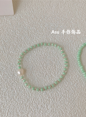 【满25包邮】两条装叠戴清新薄荷绿串珠手链手饰女两件套手串