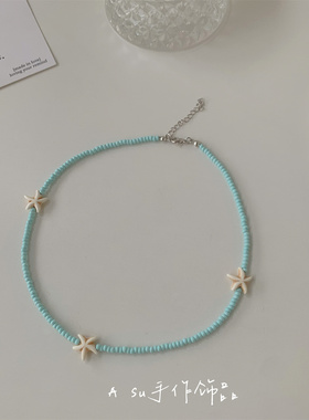蓝色海洋风颈链项链锁骨链