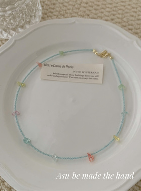 天然蓝色水晶项链女锁骨链