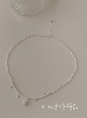 小清新蓝色系串珠项链女