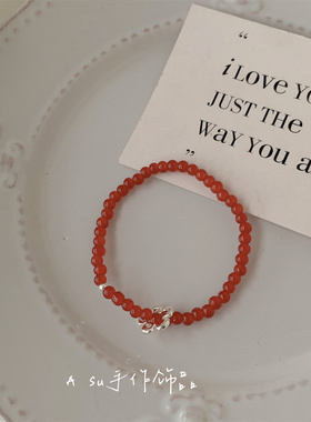 叠戴两条装红玛瑙串珠手链女