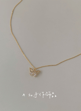 百搭珍珠蝴蝶项链女锁骨链