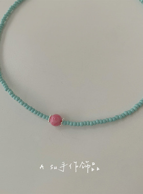 气质复古绿色串珠项链女