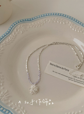 水晶串珠碎银镀银锁骨链项链