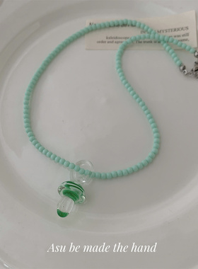 小清新绿色可爱小蘑菇锁骨链