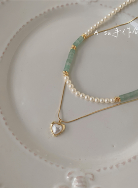满25包邮】气质双层叠戴碎石锁骨链珍珠项链2025年新款春夏季百搭
