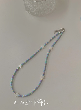 彩色米珠项链女锁骨链