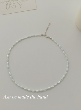 小清新~蓝色贝珠锁骨链