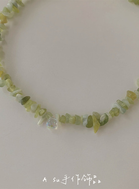 天然绿色碎石水晶项链女