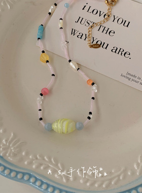 甜美彩色串珠锁骨链圆珠链