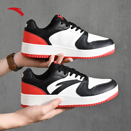 安踏板鞋男鞋冬季新款旗舰正品皮面低帮男士休闲鞋红色运动鞋子男 - 图3