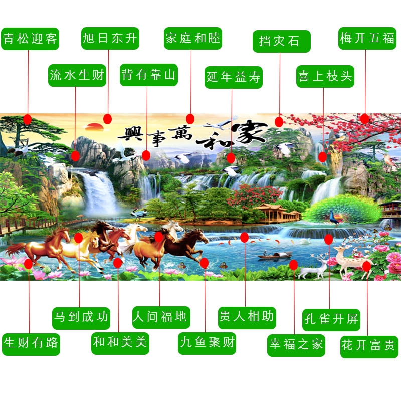 八骏图钻石绣客厅钻石画2024新款山水风景满钻手工点贴粘钻十字绣