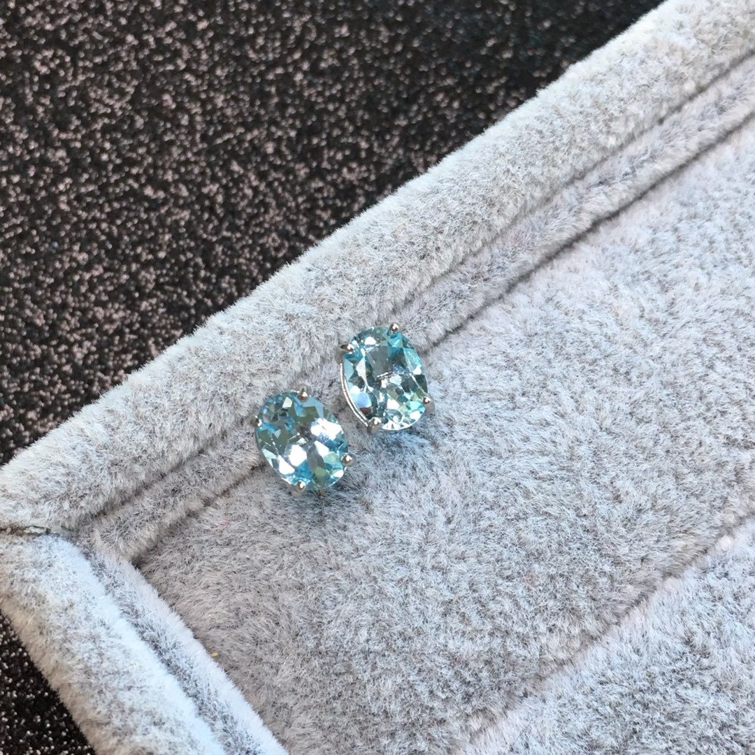 S925银纯银耳钉石榴石紫水晶托帕石彩色宝石耳钉女气质简约耳饰,淘宝优惠券,粉丝福利购,淘宝优惠卷