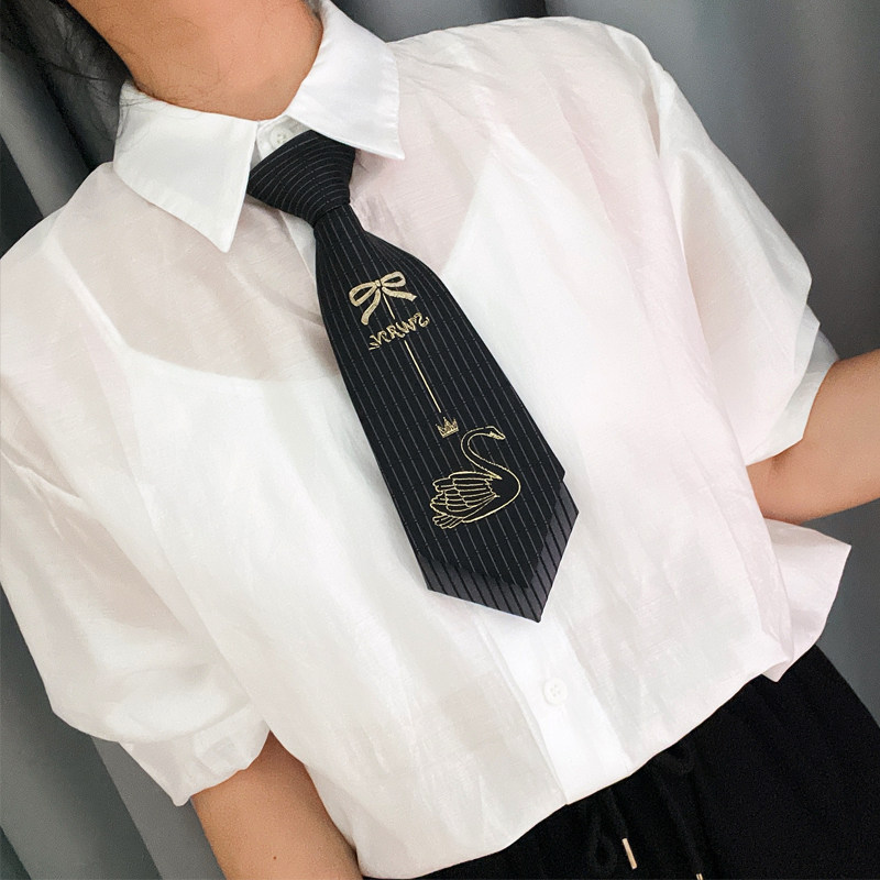 大喜原创【天鹅】烫金版黑白香槟色双层免打小领带jk女生成年礼物,淘宝优惠券,粉丝福利购,淘宝优惠卷