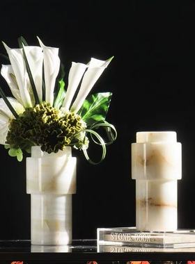 简约轻奢天然玉石花器摆件