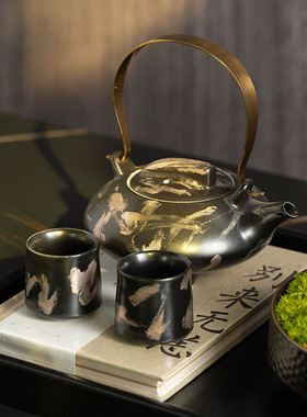 新中式茶室茶几高级感绿植茶具