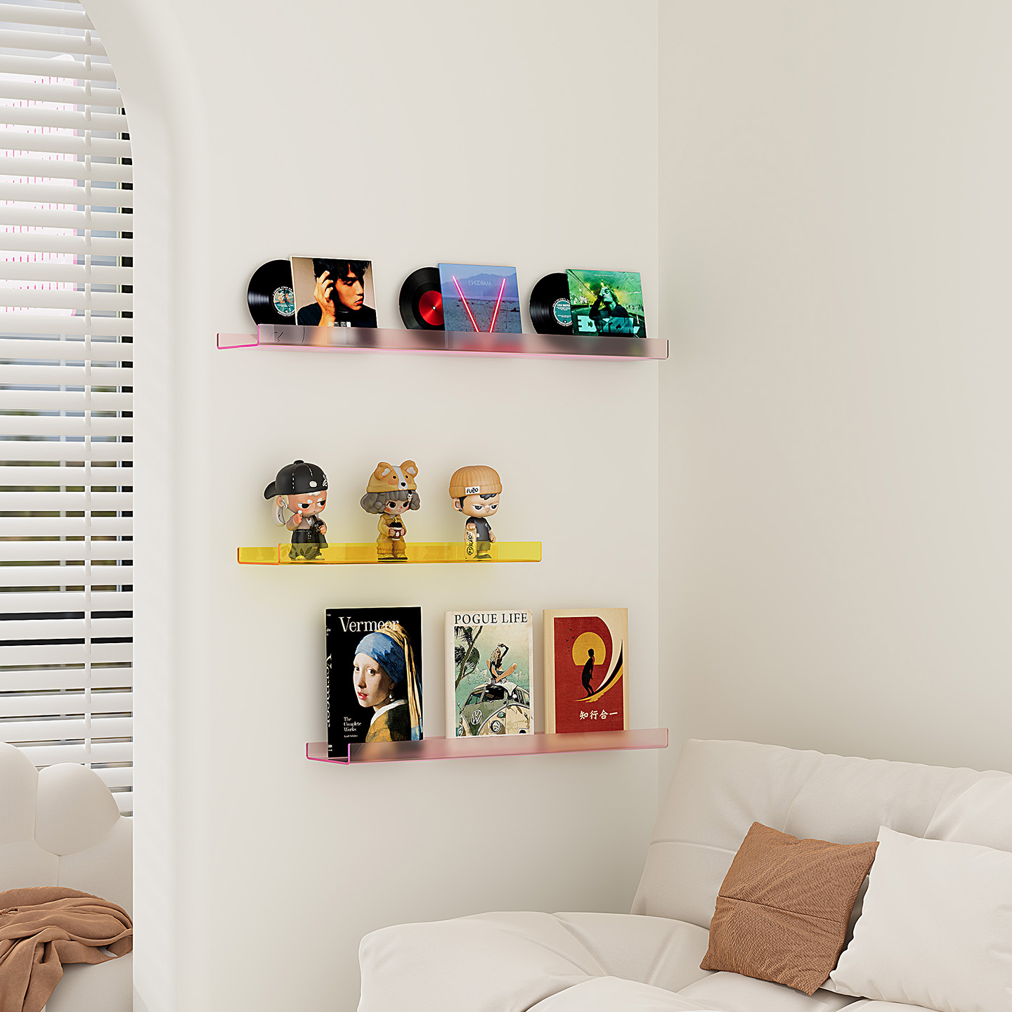 多巴胺亚克力一字板置物架客厅壁挂收纳架盲盒展示架上墙可定制 - 图1