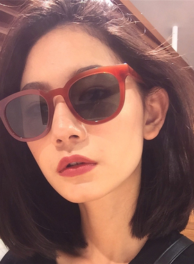 复古红色边框墨镜女ins多巴胺网红小框眼镜韩版潮街拍太阳镜圆脸