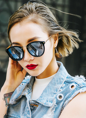 网红街拍同款圆框墨镜女方脸女士