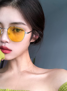 美式风复古时尚透黄色金属框