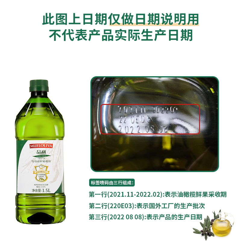 品利特级初榨橄榄油1.5L西班牙原瓶进口非精炼煎炒烹饪食用油 - 图2