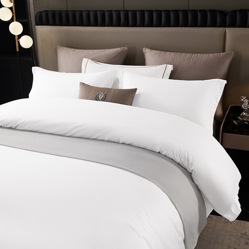 纯白色五星级酒店民宿宾馆床单单件四件套被套可定制床笠床上用品 - 图0