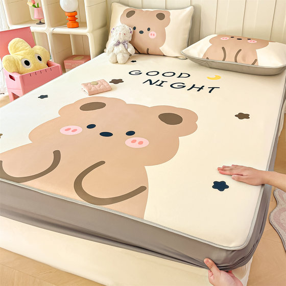 Cartoon ice silk mat and fitted sheet three-piece set 2026 new summer mat machine washable student single air-conditioned soft mat