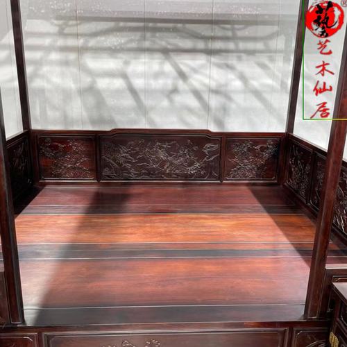 大红酸枝拔步床踏步床明清仿古架子床千工拔步床古典实木月洞床 - 图1
