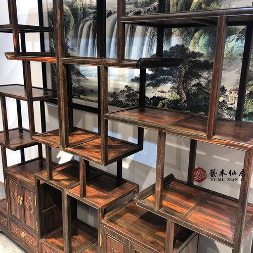 红木博古架 大红酸枝 实木隔断博古架线条古董架展示架 - 图3