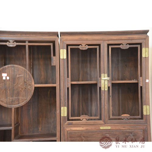 大红酸枝清式书柜三组合交趾黄檀实木书架仿古多宝阁红木家具批发 - 图2