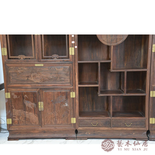 大红酸枝清式书柜三组合交趾黄檀实木书架仿古多宝阁红木家具批发 - 图1