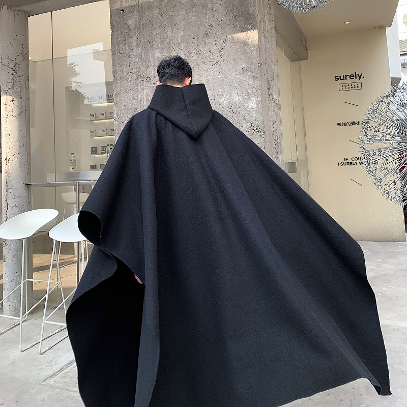 山本暗黑丧系超长款连帽风衣男宽松 套头披风斗篷过膝外套 oversize 山本暗黑丧系超长款连帽风衣男宽松 套头披风斗篷过膝外套 oversize