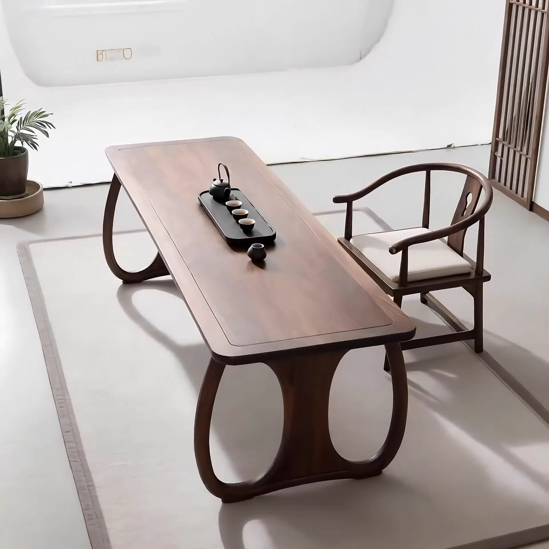 禅意黑胡桃白蜡木宋式美学茶桌椅组合家用别墅简约客厅办公室茶台,淘宝优惠券,粉丝福利购,淘宝优惠卷