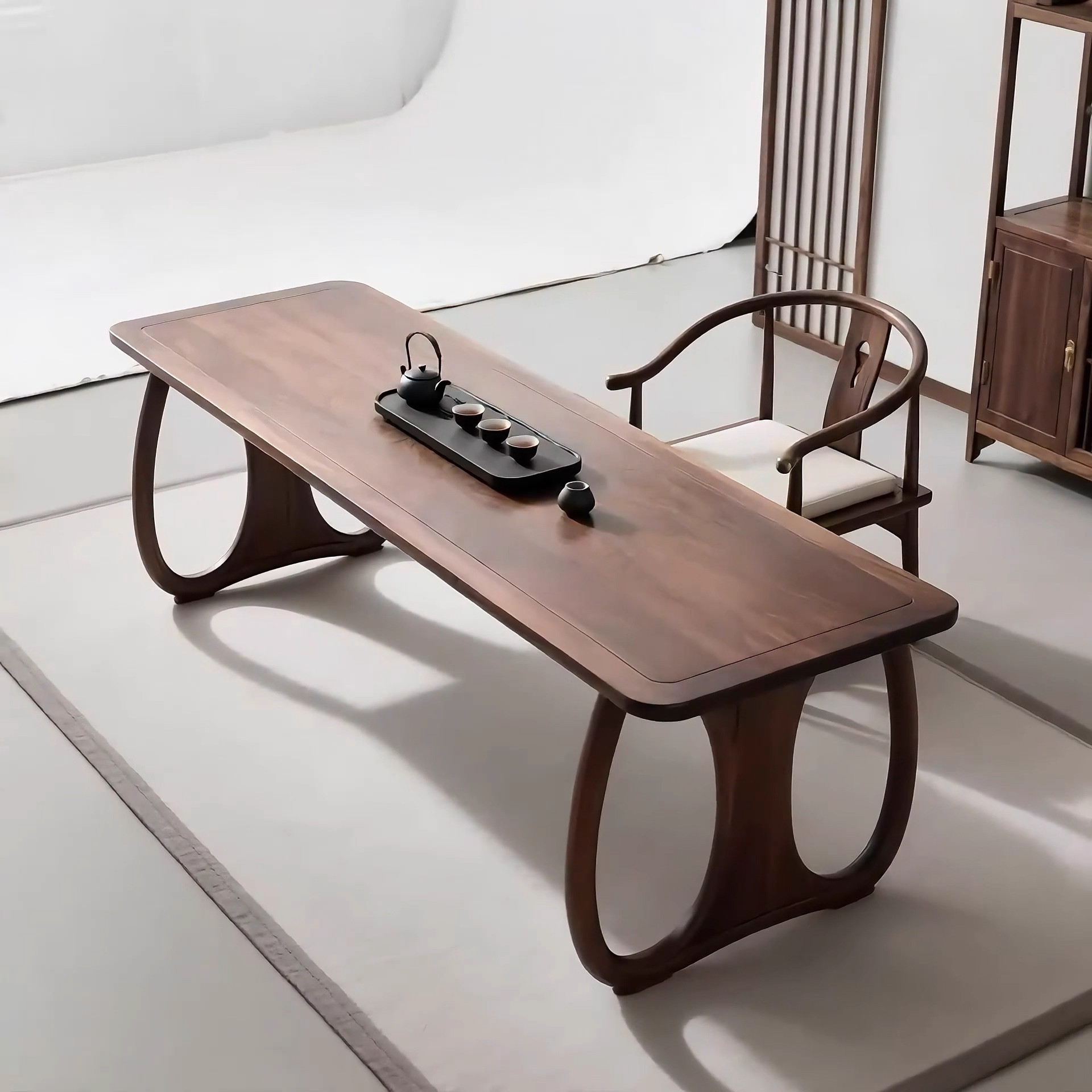 禅意黑胡桃白蜡木宋式美学茶桌椅组合家用别墅简约客厅办公室茶台,淘宝优惠券,粉丝福利购,淘宝优惠卷