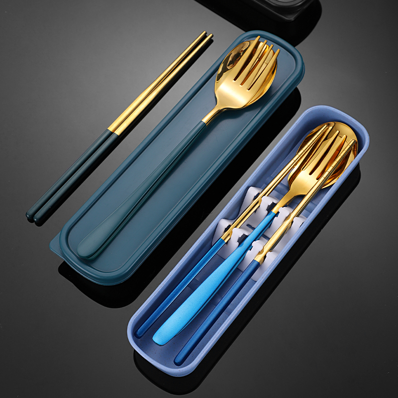 不锈钢韩式便携式学生户外勺子叉子筷子套装三件套餐具可定制logo