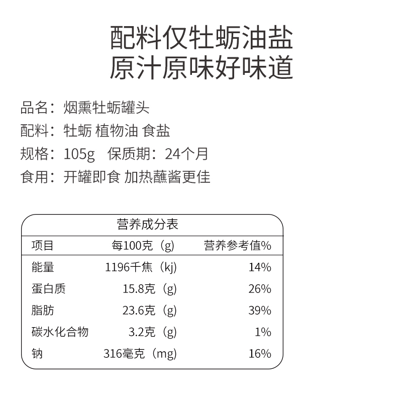 出口烟熏牡蛎罐头即食生蚝海味熟食男人零食海鲜海蛎子肉无添加剂 - 图2