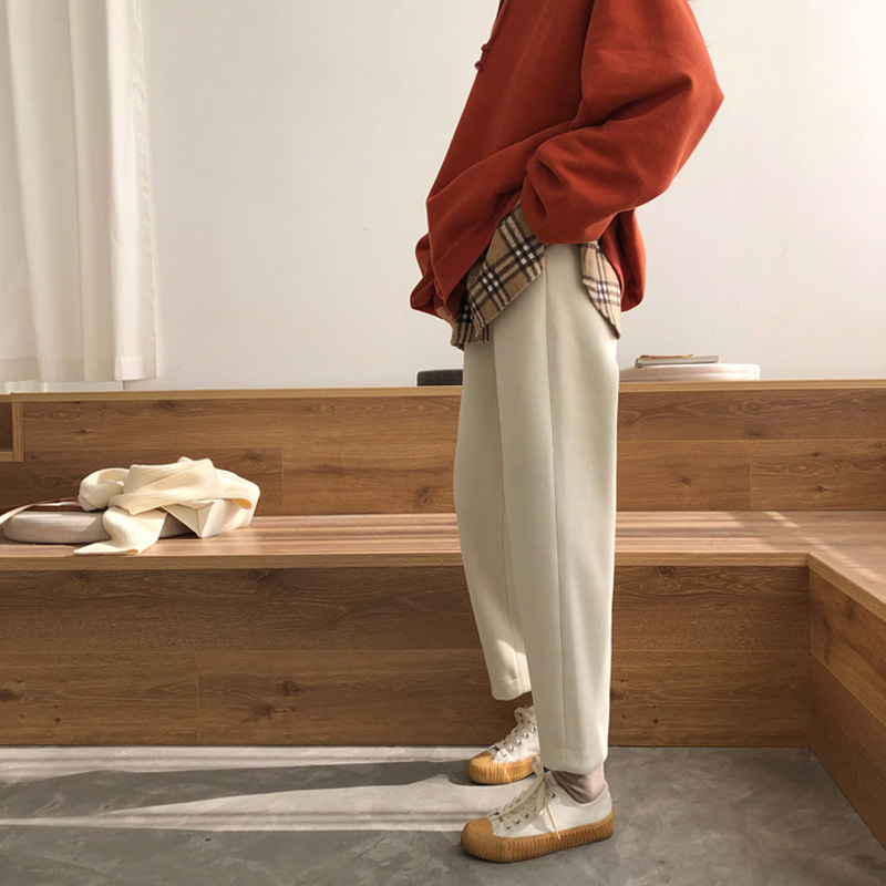 白色羊毛呢小个子阔腿裤女秋冬加绒直筒梨形报恩九分奶奶萝卜卫裤 - 图2