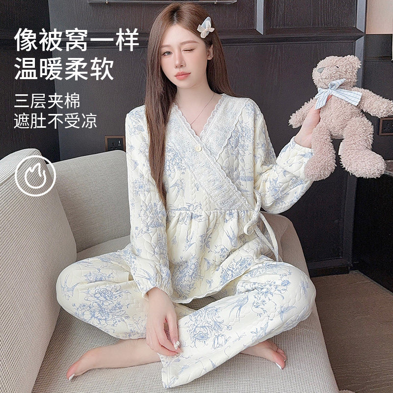 送发带-带胸垫空气棉月子服冬厚款外穿哺乳期孕妇睡衣纯棉秋冬季,淘宝优惠券,粉丝福利购,淘宝优惠卷