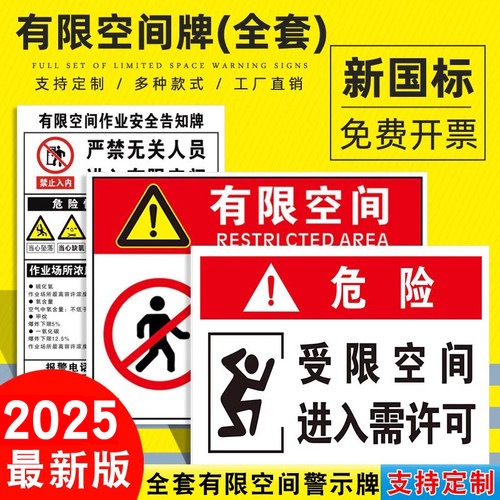 有限空间安全警示牌受限空间危险作业告知卡标识牌子告示牌闲人免进密闭空间标示标志提示指示贴纸警告贴定制 - 图2