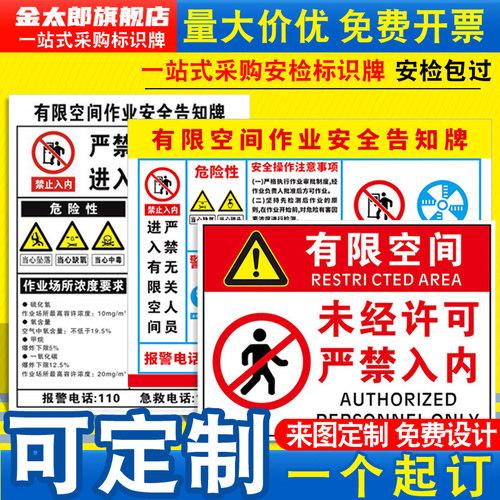 有限空间安全警示牌受限空间危险作业告知卡标识牌子告示牌闲人免进密闭空间标示标志提示指示贴纸警告贴定制 - 图0