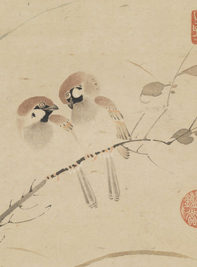 元陈琳疏枝双雀图国画微喷宣纸